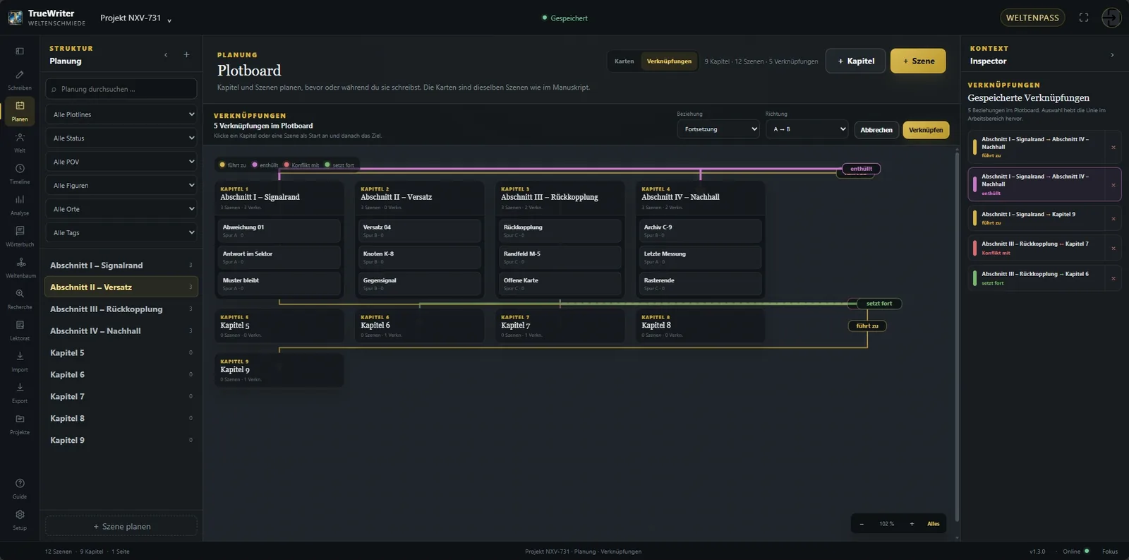 Gespeicherte Plotboard-Relationen werden im Inspector
verwaltet.