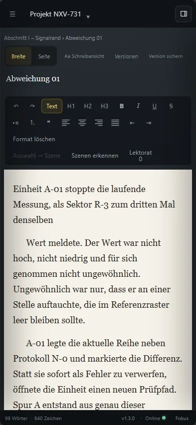 Schreiben im Portrait-Modus